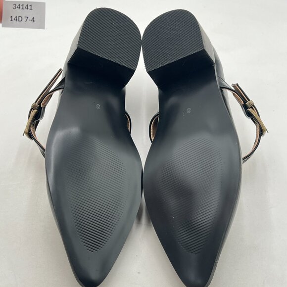 YDN Black Pointed Toe Mary Jane Chunky Heels Loafers Hollow Buckle Pumps - Picture 7 of 8